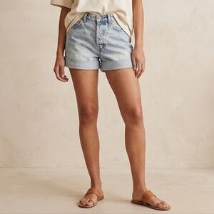 AYR The Always High Rise Jean Denim Shorts Cuff Light Wash Size 28